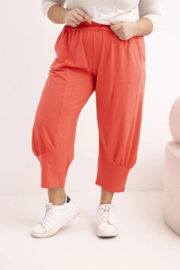 Spodnie damskie Plus Size z obniżonym krokiem i gumką w pasie koralowe