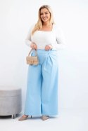 Spodnie damskie Plus Size z szerokimi nogawkami i plisowaniem niebieskie