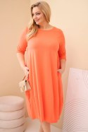 Sukienka damska bawełniana Plus Size z podwijanym rękawem i kieszeniami morelowa