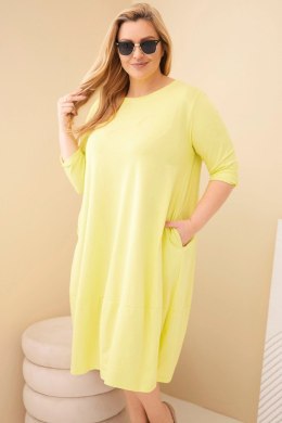 Sukienka damska bawełniana Plus Size z podwijanym rękawem i kieszeniami pistacjowa