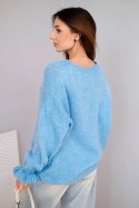 Sweter damski z dodatkiem moheru i wełny o luźnym fasonie niebieski