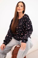 Bluza damska wiskozowa w drobne kwiatki z długim rękawem czarna