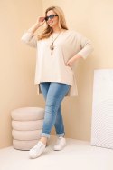 Bluzka damska bawełniana Plus Size asymetryczna z naszyjnikiem beżowa