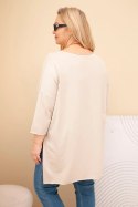 Bluzka damska bawełniana Plus Size asymetryczna z naszyjnikiem beżowa
