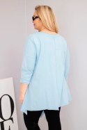 Bluzka damska bawełniana Plus Size z asymetrycznym dołem i wycięciami niebieska