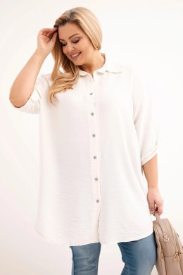 Koszula damska Plus Size z wiskozy z dłuższym tyłem beżowa