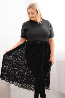 Sukienka damska Plus Size z krótkim rękawem i koronkowym dołem czarna