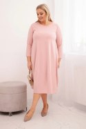 Sukienka damska bawełniana Plus Size z podwijanym rękawem i kieszeniami pudrowy róż