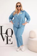 Komplet damski Plus Size bawełniany z marynarką i spodniami jeansowy