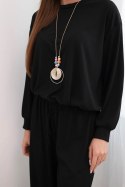 Komplet damski wiskozowy bluza z wisiorkiem i szerokie spodnie czarny