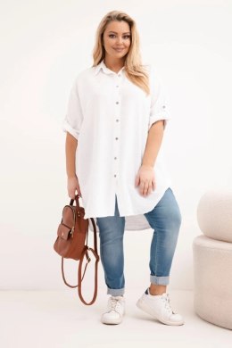 Koszula damska Plus Size z wiskozy z dłuższym tyłem biała