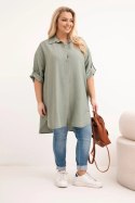 Koszula damska Plus Size z wiskozy z dłuższym tyłem khaki