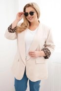 Marynarka damska Plus Size z podszewką w panterkę beżowa