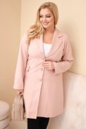 Płaszcz damski Plus Size długi z kołnierzem i kieszeniami ciemny pudrowy róż
