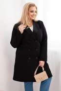 Płaszcz damski Plus Size dwurzędowy z kołnierzem czarny