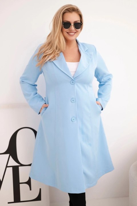 Płaszcz damski Plus Size klasyczny z guzikami i kołnierzem niebieski