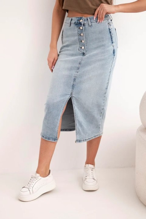 Spódnica jeansowa M.Sara z guzikami midi z elastycznego denimu jeansowe