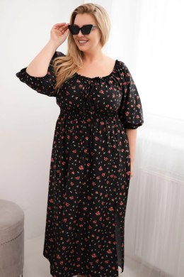 Sukienka damska Plus Size z dekoltem na troczki i elastyczną talią czarna