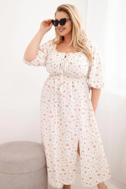 Sukienka damska Plus Size z dekoltem na troczki i elastyczną talią ecru