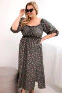 Sukienka damska Plus Size z dekoltem na troczki i elastyczną talią khaki