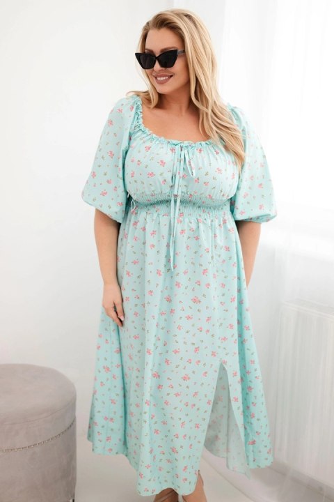 Sukienka damska Plus Size z dekoltem na troczki i elastyczną talią miętowa