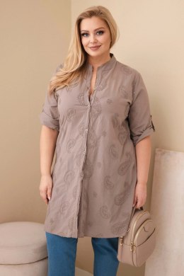 Sukienka damska Plus Size z haftem i podwijanym rękawem fango