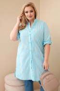 Sukienka damska Plus Size z haftem i podwijanym rękawem miętowa
