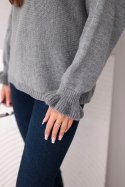 Sweter damska z moheru z marszczonymi rękawami i wycięciem na plecach ciemny szary