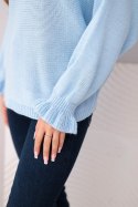 Sweter damska z moheru z marszczonymi rękawami i wycięciem na plecach niebieski