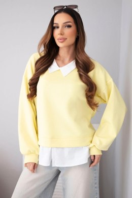 Bluza damska masełkowa z wiskozowy i z koszulową wstawką żółta