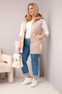 Kamizelka damska Plus Size z kapturem i pikowaniem w kwiaty ciemno beżowa