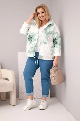 Kurtka damska wiosenna Plus Size z florystycznym wzorem miętowa