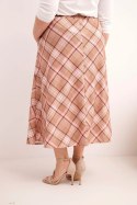 Spódnica damska Plus Size w kratę z szerokim dołem camelowa