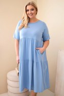 Sukienka damska bawełniana Plus Size z krótkim rękawem i falbaną jeansowa