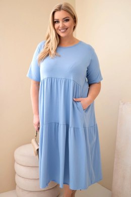 Sukienka damska bawełniana Plus Size z krótkim rękawem i falbaną jeansowa