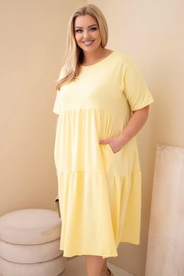 Sukienka damska bawełniana Plus Size z krótkim rękawem i falbaną żółta