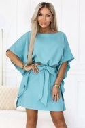 287-40 SOFIA Sukienka motyl z wiązaniem w pasie - pastelowy turkus