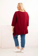 Bluzka damska Plus Size z bawełną z falbaną i rękawem podwijanym bordowa