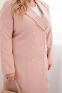 Płaszcz damski Plus Size dwurzędowy z kołnierzem ciemny pudrowy róż