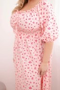 Sukienka damska Plus Size z dekoltem na troczki i elastyczną talią cukierkowy róż