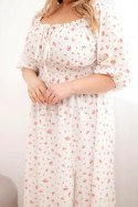 Sukienka damska Plus Size z dekoltem na troczki i elastyczną talią ecru