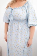 Sukienka damska Plus Size z dekoltem na troczki i elastyczną talią niebieska