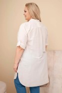 Sukienka damska Plus Size z haftem i podwijanym rękawem beżowa