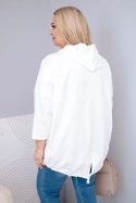 Bluza damska Plus Size wiskozowa z kapturem i kieszenią kangurką biała