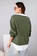 Bluza damska masełkowa z wiskozy i z koszulową wstawką khaki