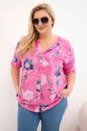 Bluzka damska bawełniana Plus Size w kwiatowy wzór różowa