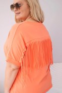 Bluzka damska bawełniana Plus Size z dekoltem V i frędzlami na plecach łososiowa