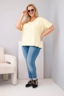 Bluzka damska bawełniana Plus Size z dekoltem V i frędzlami na plecach żółta