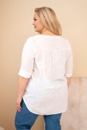 Bluzka damska bawełniana Plus Size z dekoltem na guziki biała
