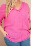 Bluzka damska bawełniana Plus Size z dekoltem na guziki różowa